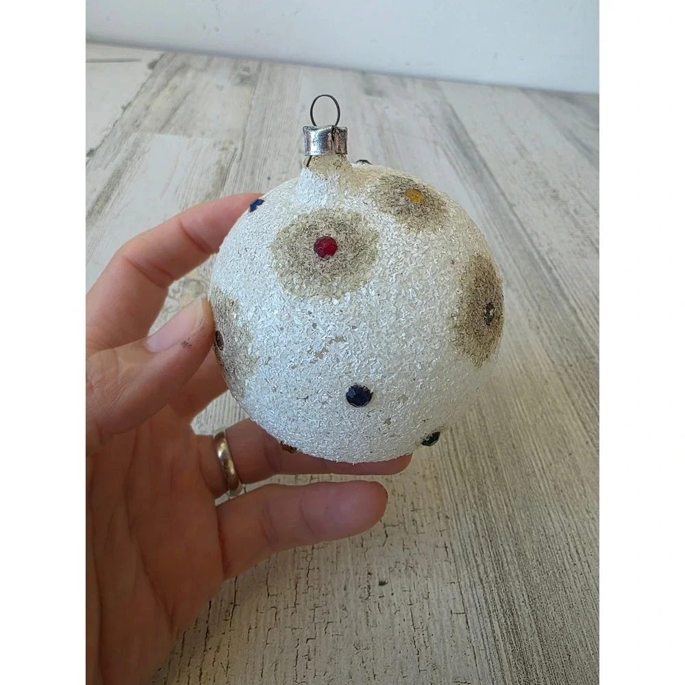 vintage West Germany gem Mica white Glass Mercury ornament